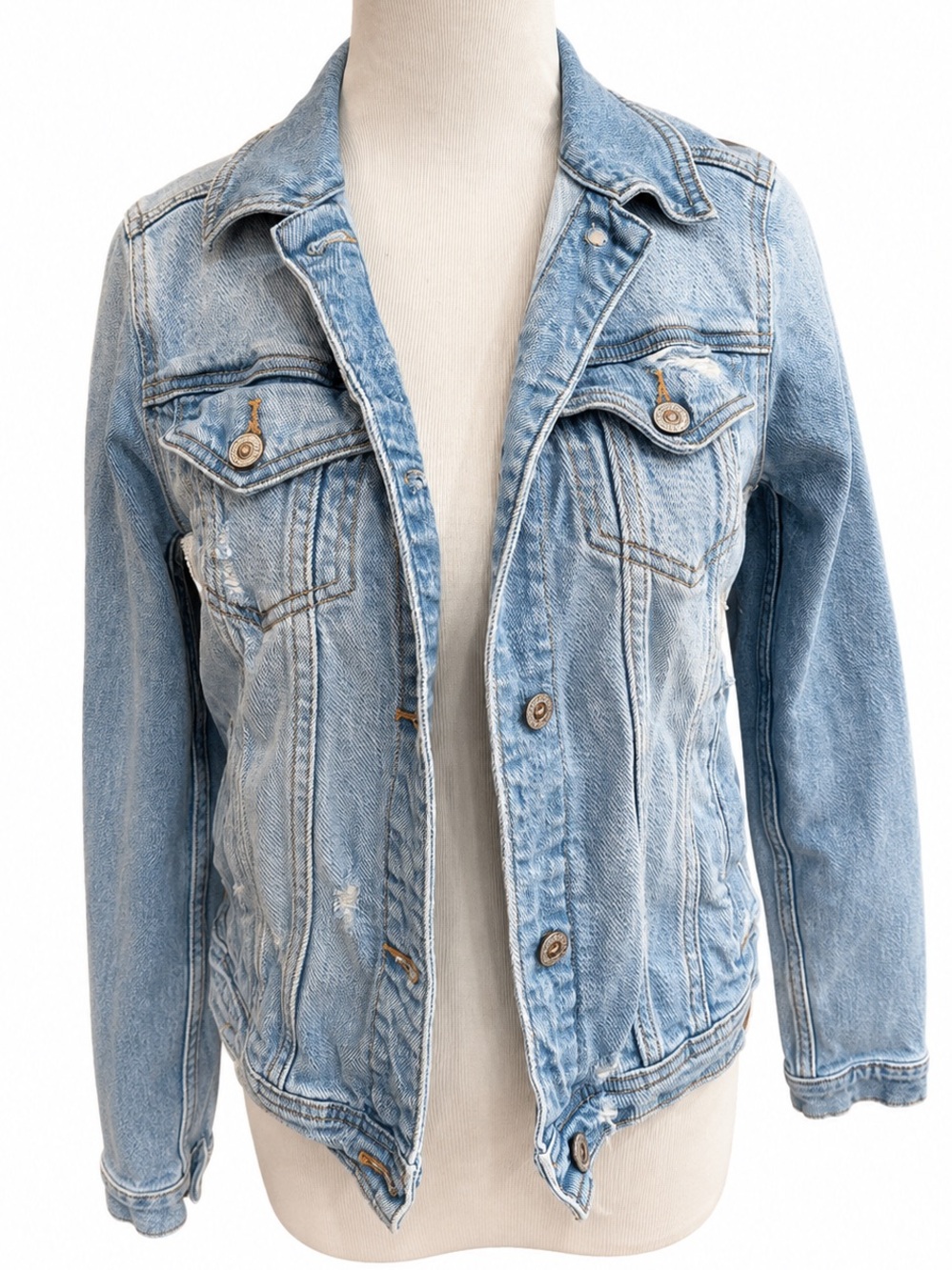 Hollister Light Blue Distressed Washed Denim Jacket Size Medium